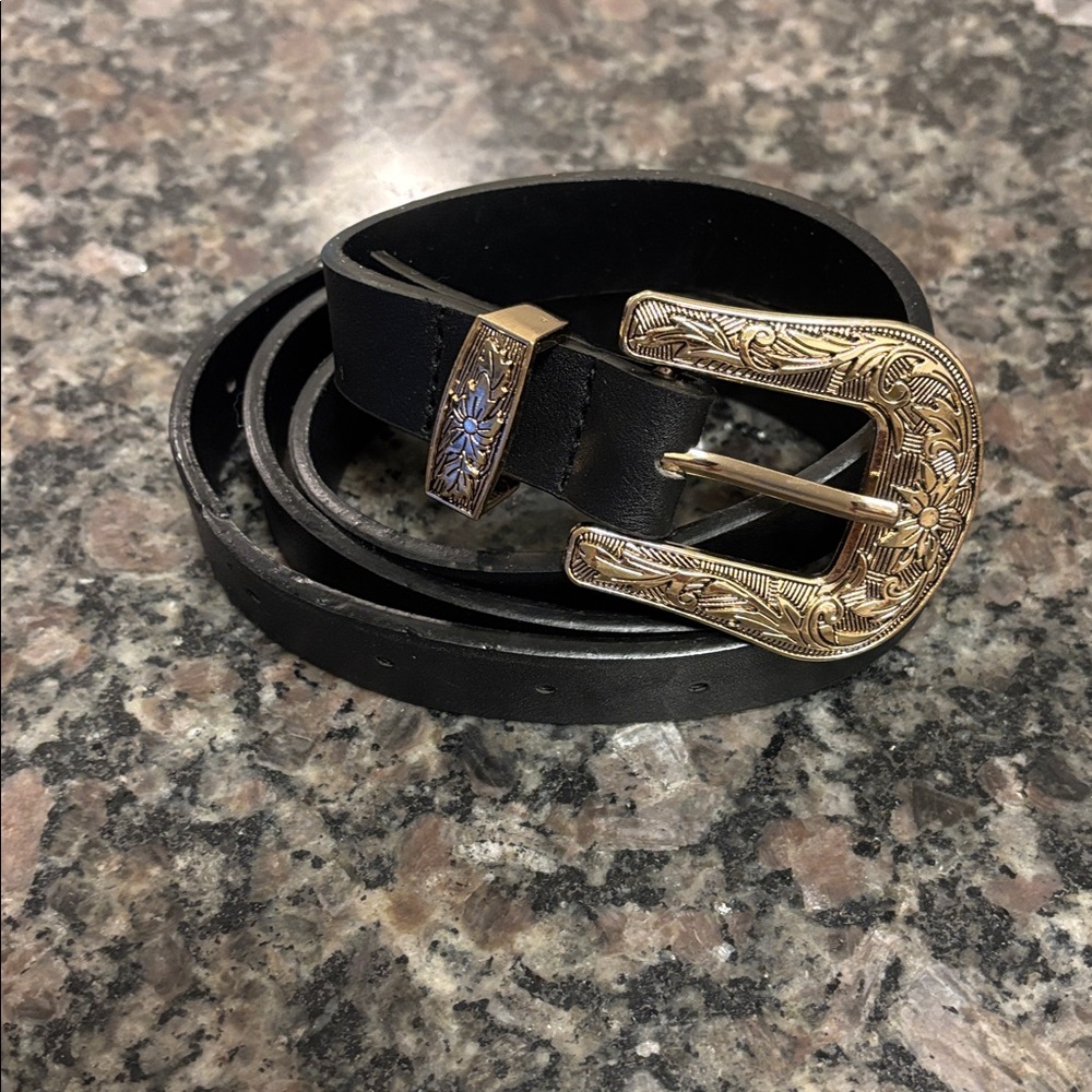 Black Leather Belt with bold Buckle